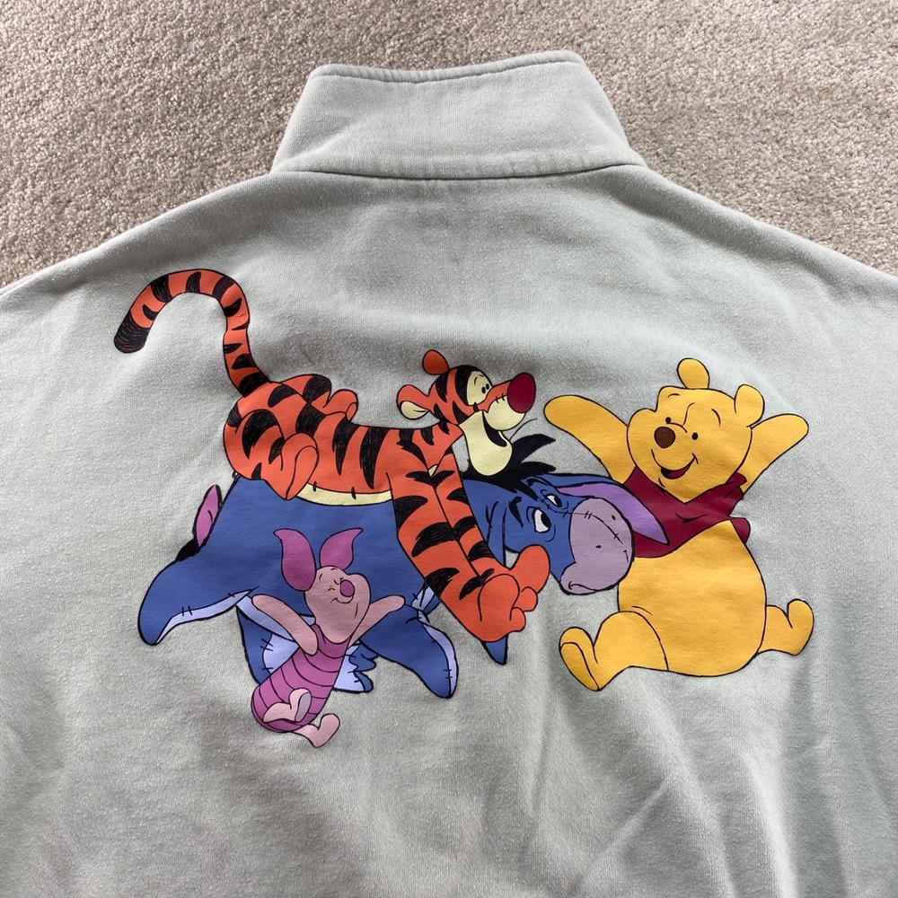 Disney Winnie the Pooh Sweatshirt Womens Large Green Quarter Zip Fleece Pullover - Picture 10 of 12